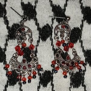 Elegant Red and Silver Chandelier Earrings